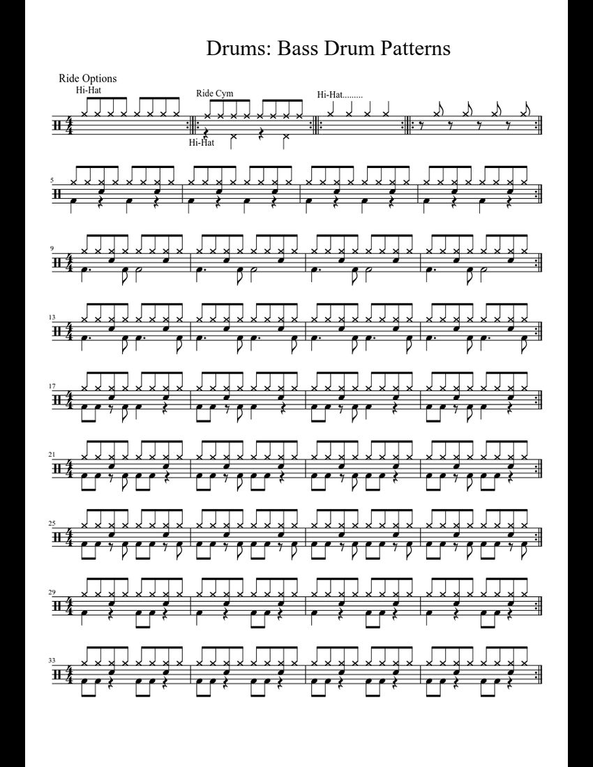 Drums: Bass Drum Patterns sheet music download free in PDF or MIDI