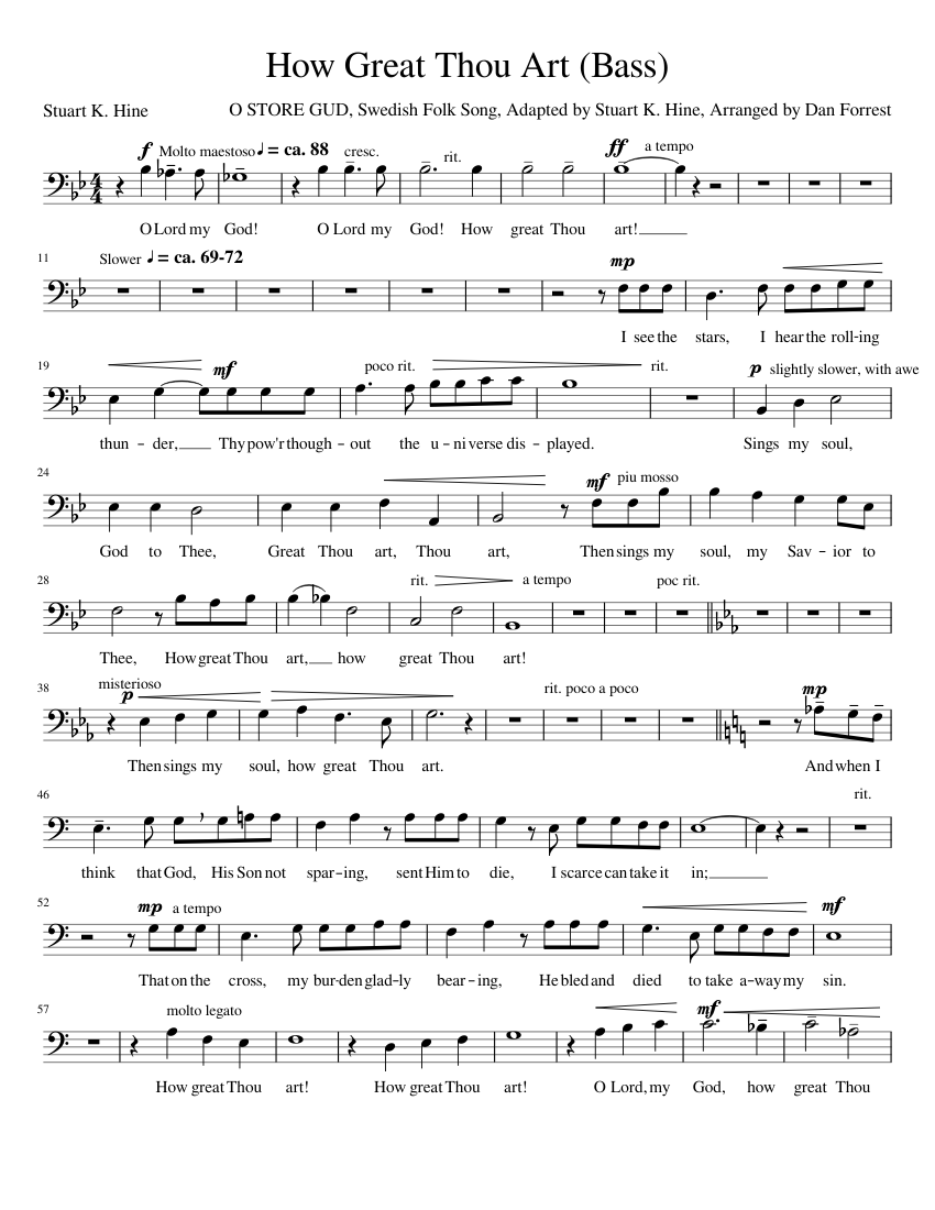 How Great Thou Art (Bass) Sheet music for Piano Download
