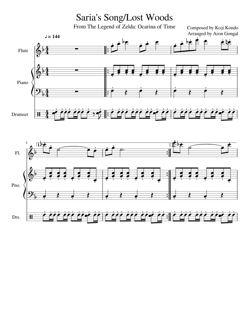 Saria's Song/Lost Woods sheet music for Flute, Piano, Percussion