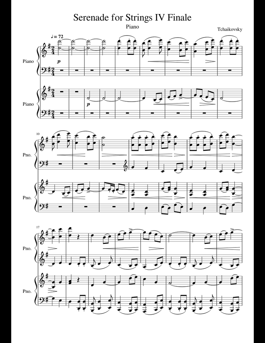 Serenade for Strings in C Major, Op.48, IV. Finale Two Pianos sheet music for Piano download
