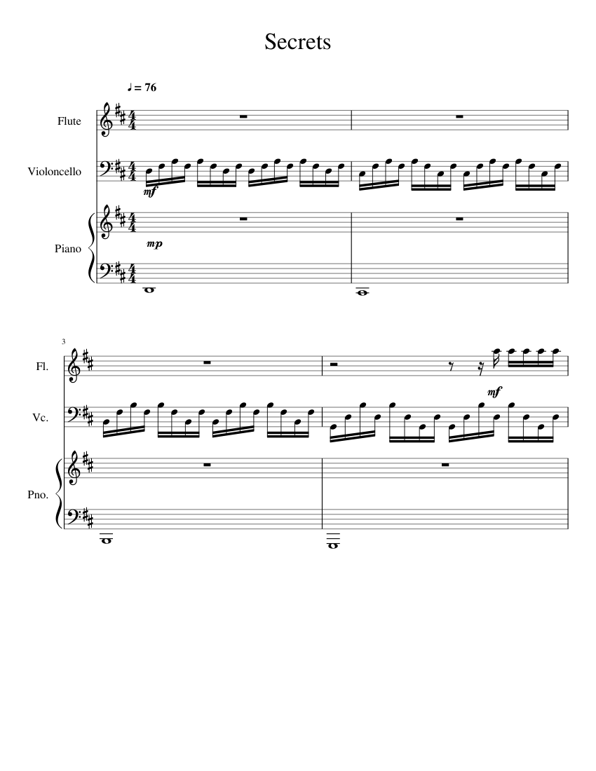 Secrets Sheet music for Piano, Flute, Cello (Mixed Trio) | Musescore.com