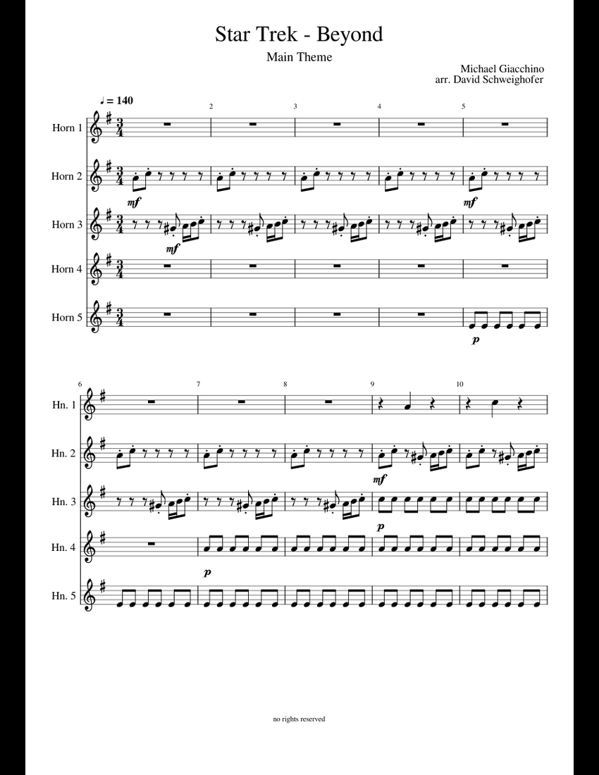 Star Trek Beyond Main Theme (Horn Quintet) sheet music for French