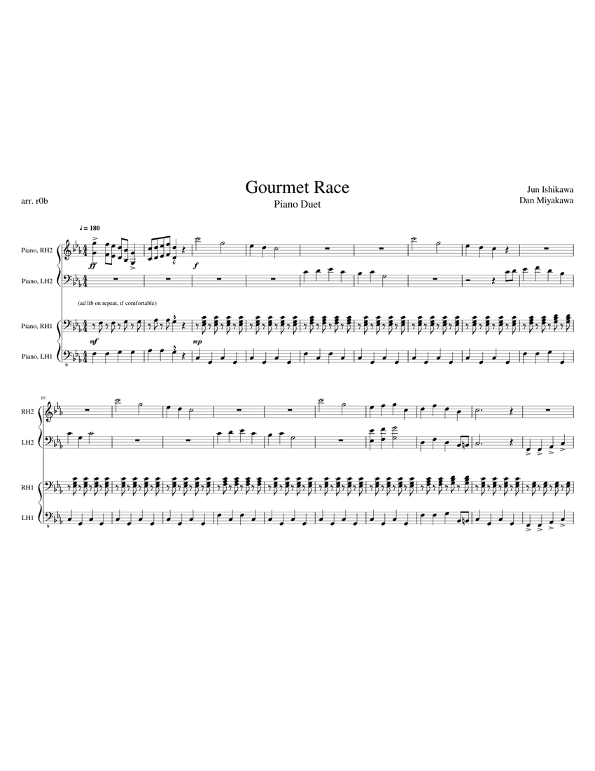 Gourmet Race (Piano Duet) Sheet music for Piano | Download free in PDF ...