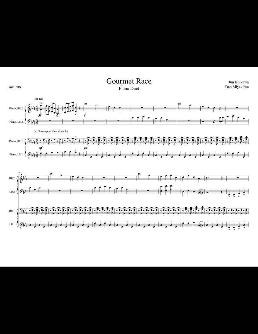 Gourmet Race Piano Duet Sheet Music For Piano Download Free In PDF Or