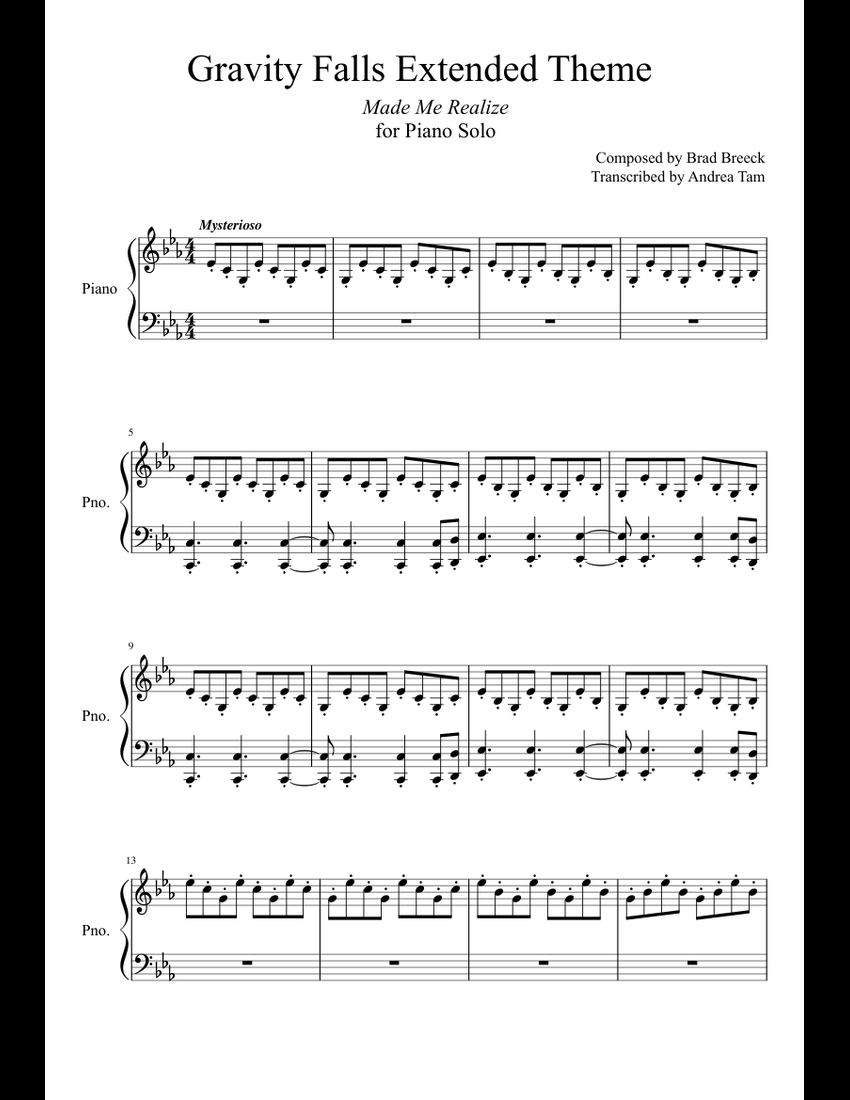 Gravity Falls Extended Theme Song for Piano Solo sheet music for Piano