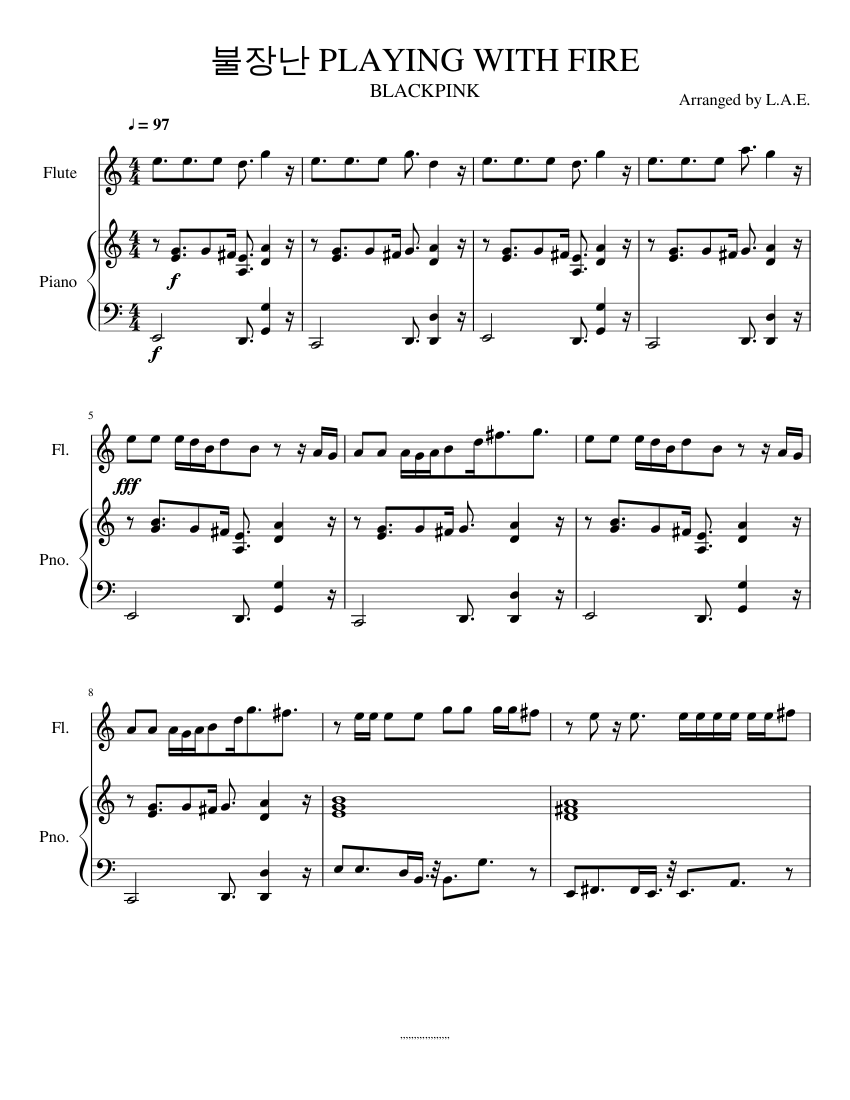 불장난 Playing With Fire Sheet Music For Flute Piano Download