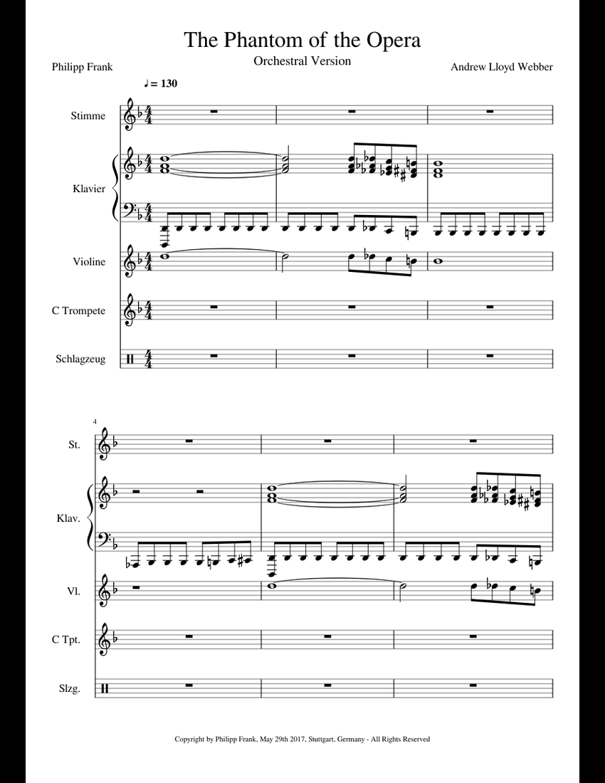 The Phantom of the Opera sheet music for Piano, Violin, Voice, Trumpet download free in PDF or MIDI