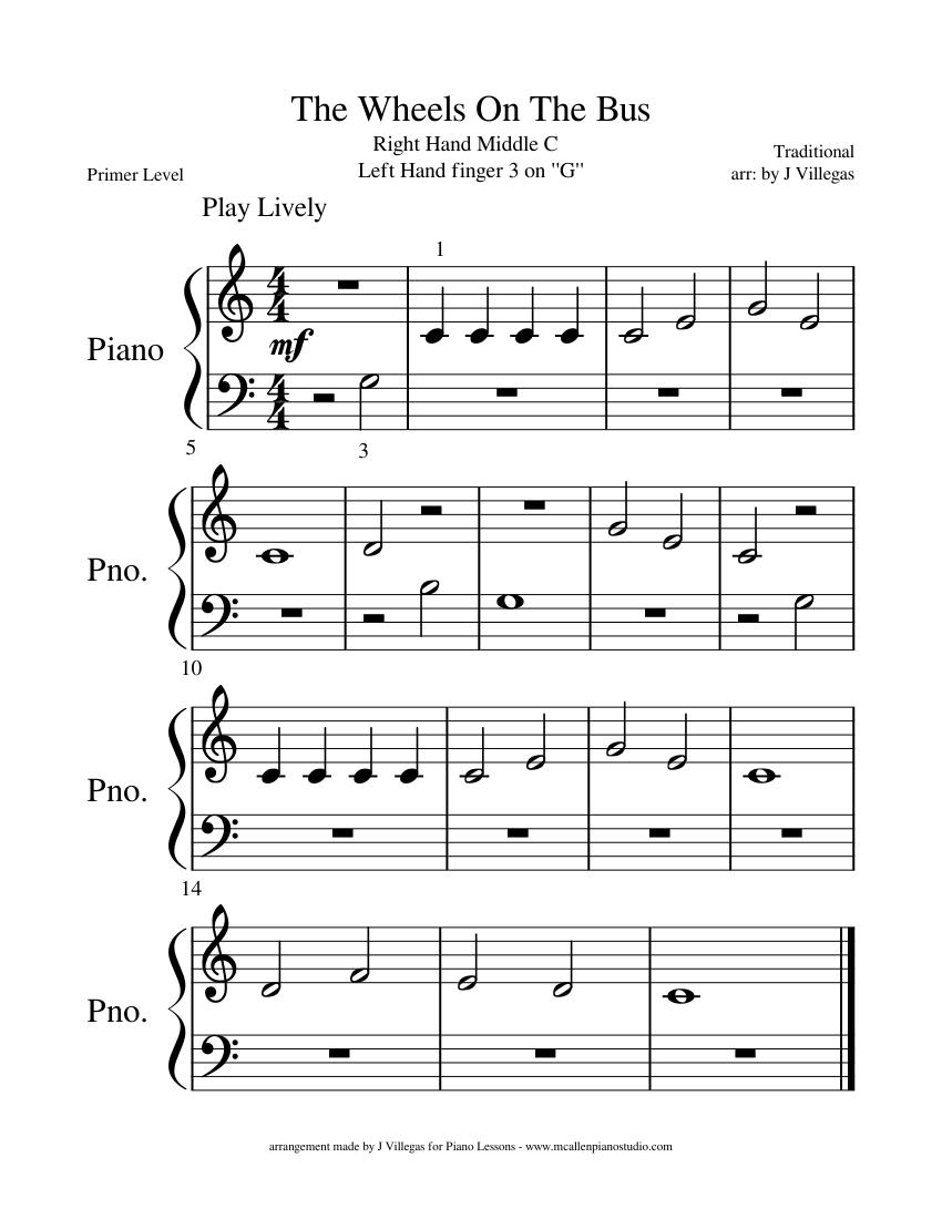 The Wheels On The Bus sheet music for Piano download free in PDF or MIDI