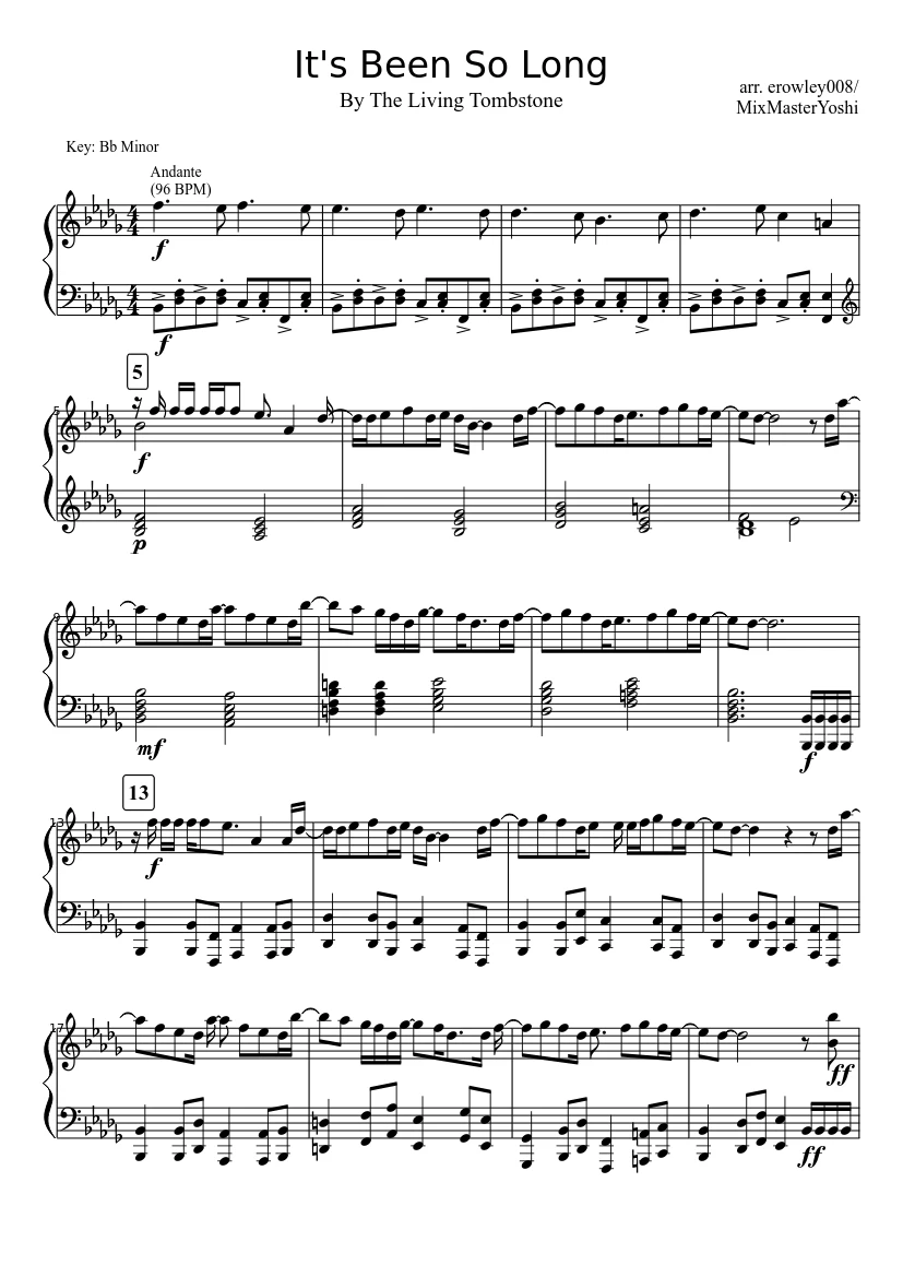 Its Been So Long Fnaf 2 Song Sheet Music For Piano -