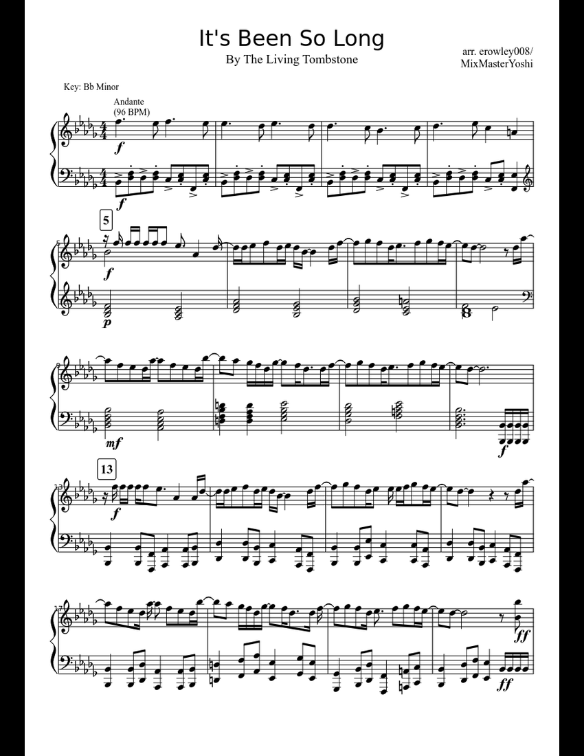It's Been So Long (FNAF 2 Song) sheet music for Piano download free in