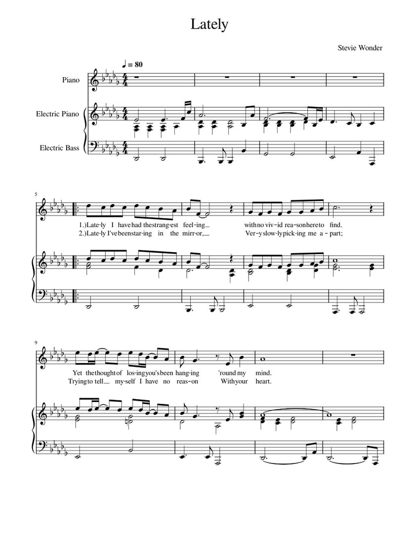 Lately Stevie Wonder Sheet Music For Piano Bass Download Free In PDF