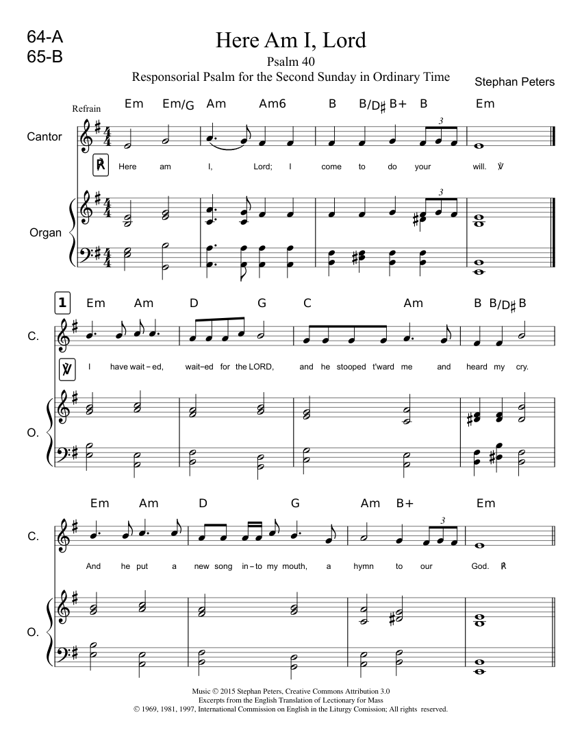 Here Am I, Lord / Psalm 40 Full Cantor and Organ sheet music for