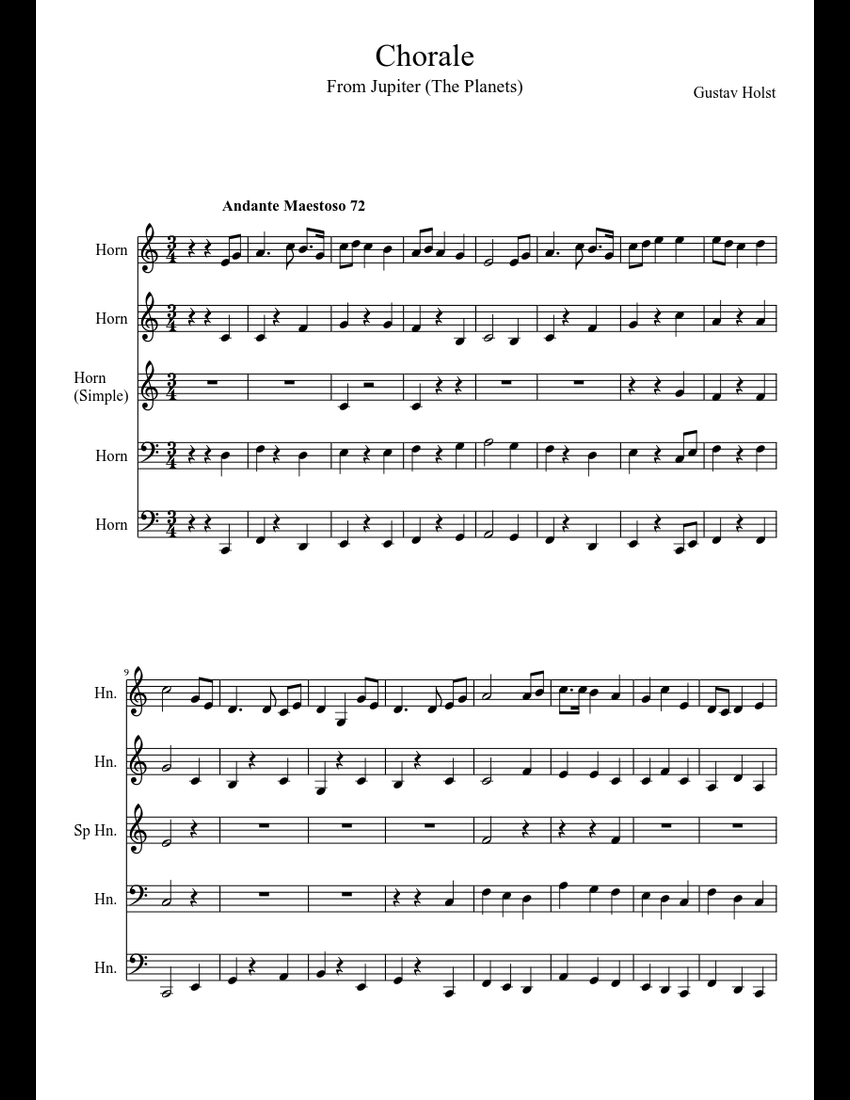 The Jupiter "Chorale" sheet music for French Horn download