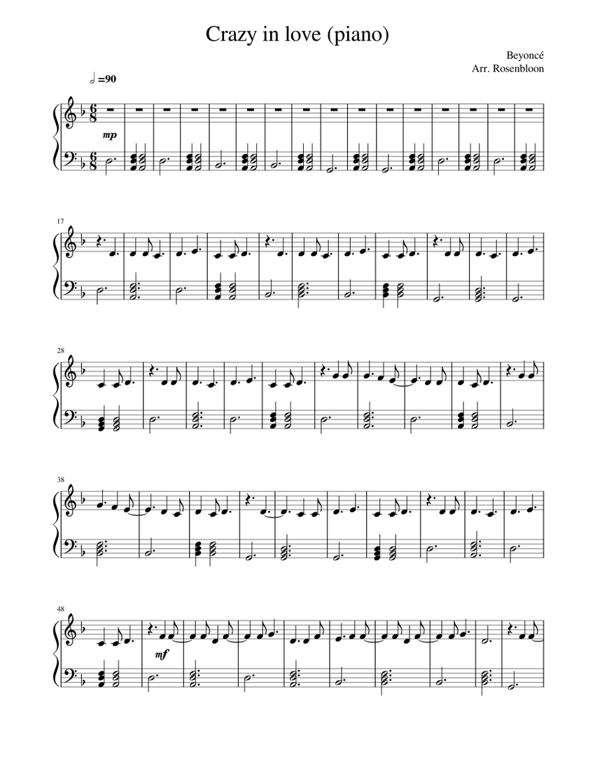 Crazy In Love 50 Shades Sheet Music For Piano Solo