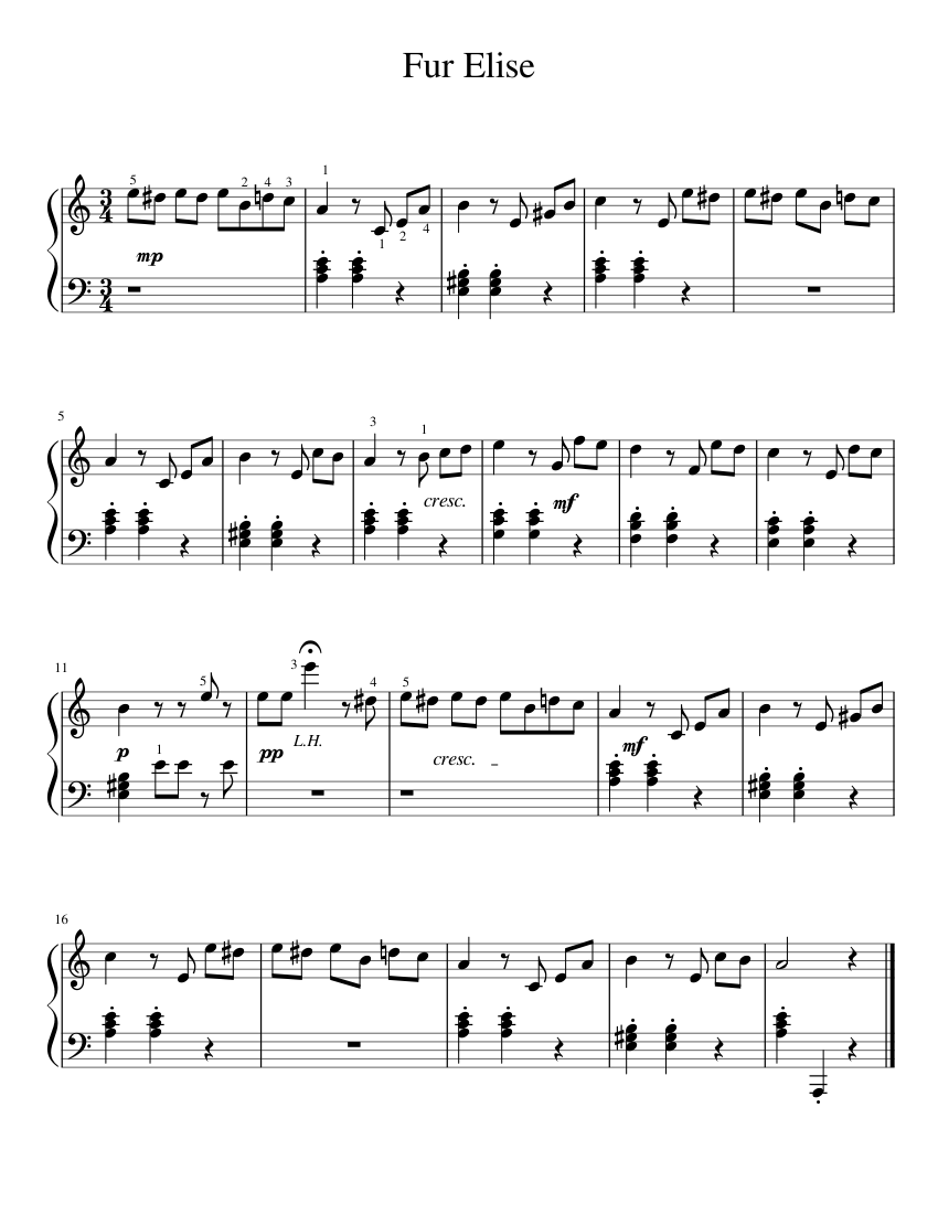 Fur Elise (easy) sheet music for Piano download free in PDF or MIDI