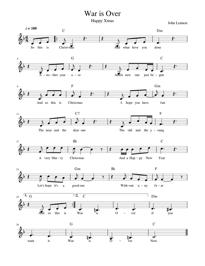 War is Over Sheet music for Piano | Download free in PDF or MIDI