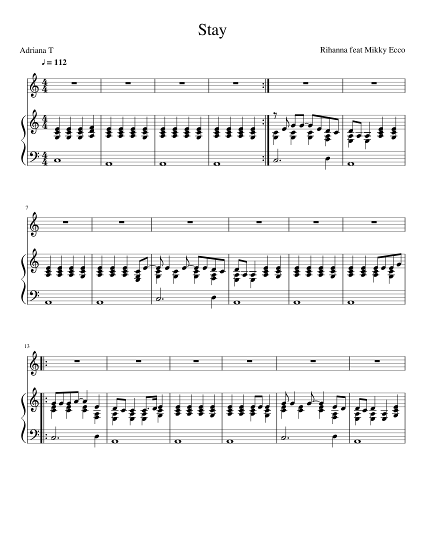 Stay Sheet music for Piano, Voice | Download free in PDF or MIDI