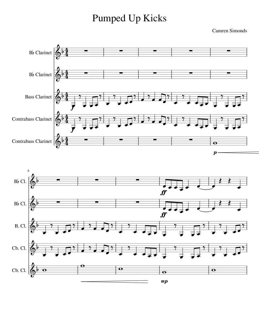 Pumped Up Kicks Clarinet Ensemble sheet music for Clarinet download ...