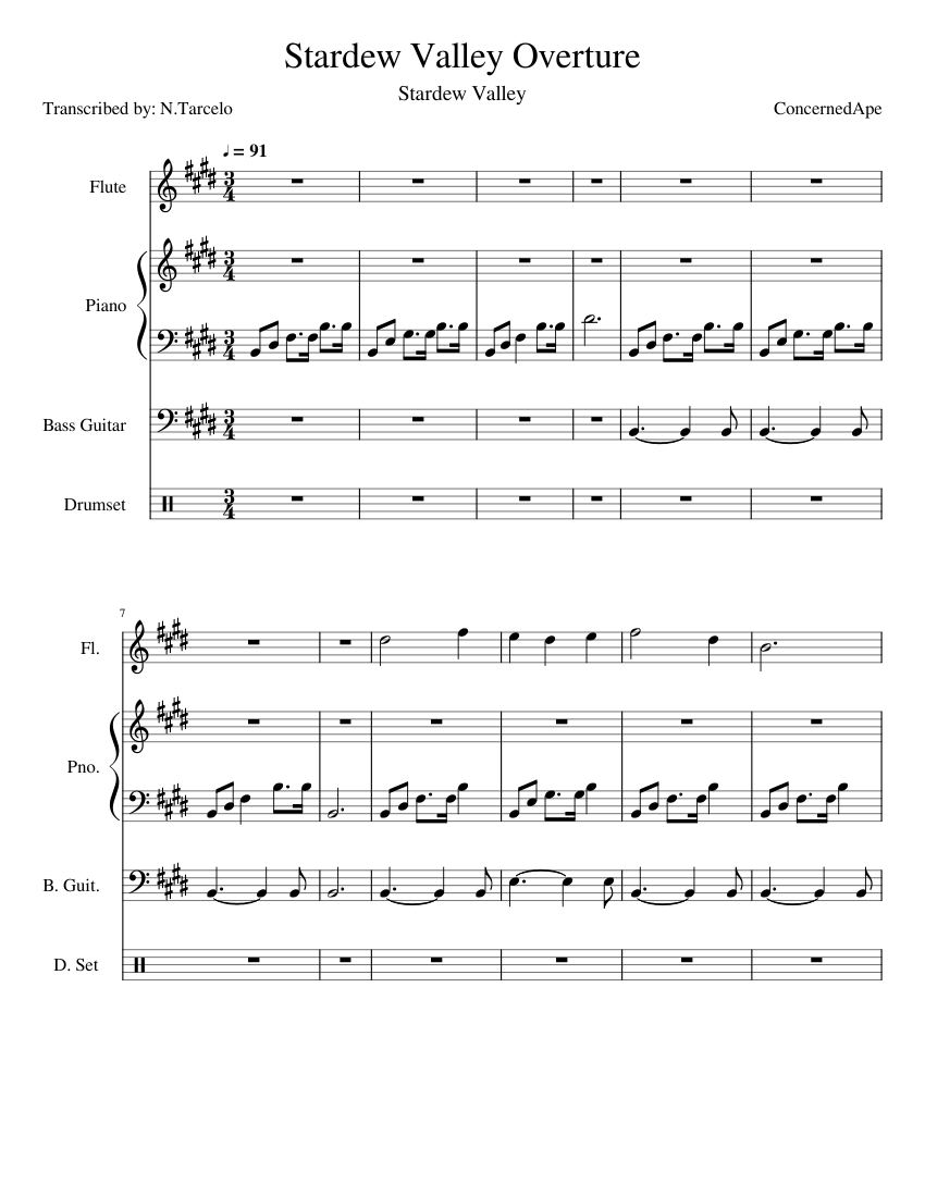 Stardew Valley Overture Sheet music for Piano, Flute, Drum Group, Bass