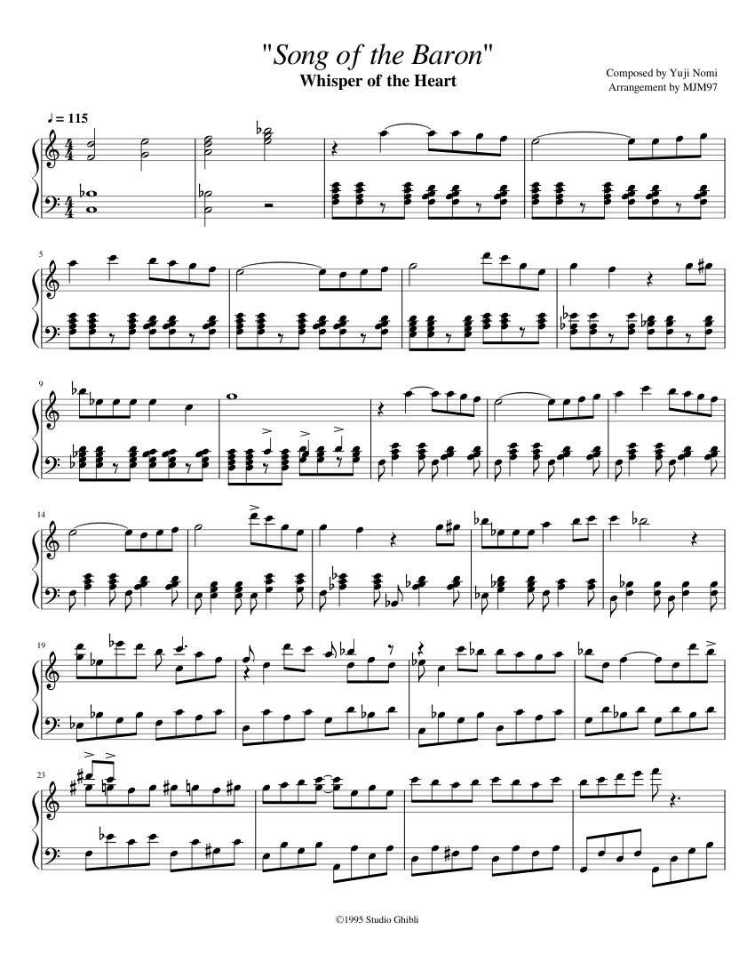 "Song of the Baron" sheet music composed by Composed by Yuji Nomi Arrangement by MJM97 - 1 of 3 pages