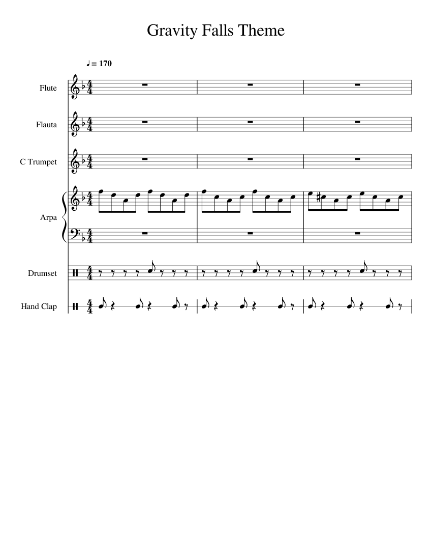 Gravity Falls Theme Song Sheet Music For Flute Trumpet Harp