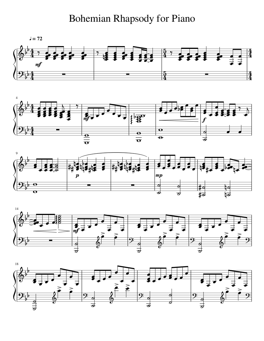 Bohemian Rhapsody for Piano sheet music for Piano download free in PDF