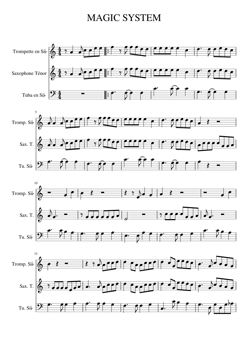 magic system magic in the air sheet music for Trumpet, Tenor Saxophone