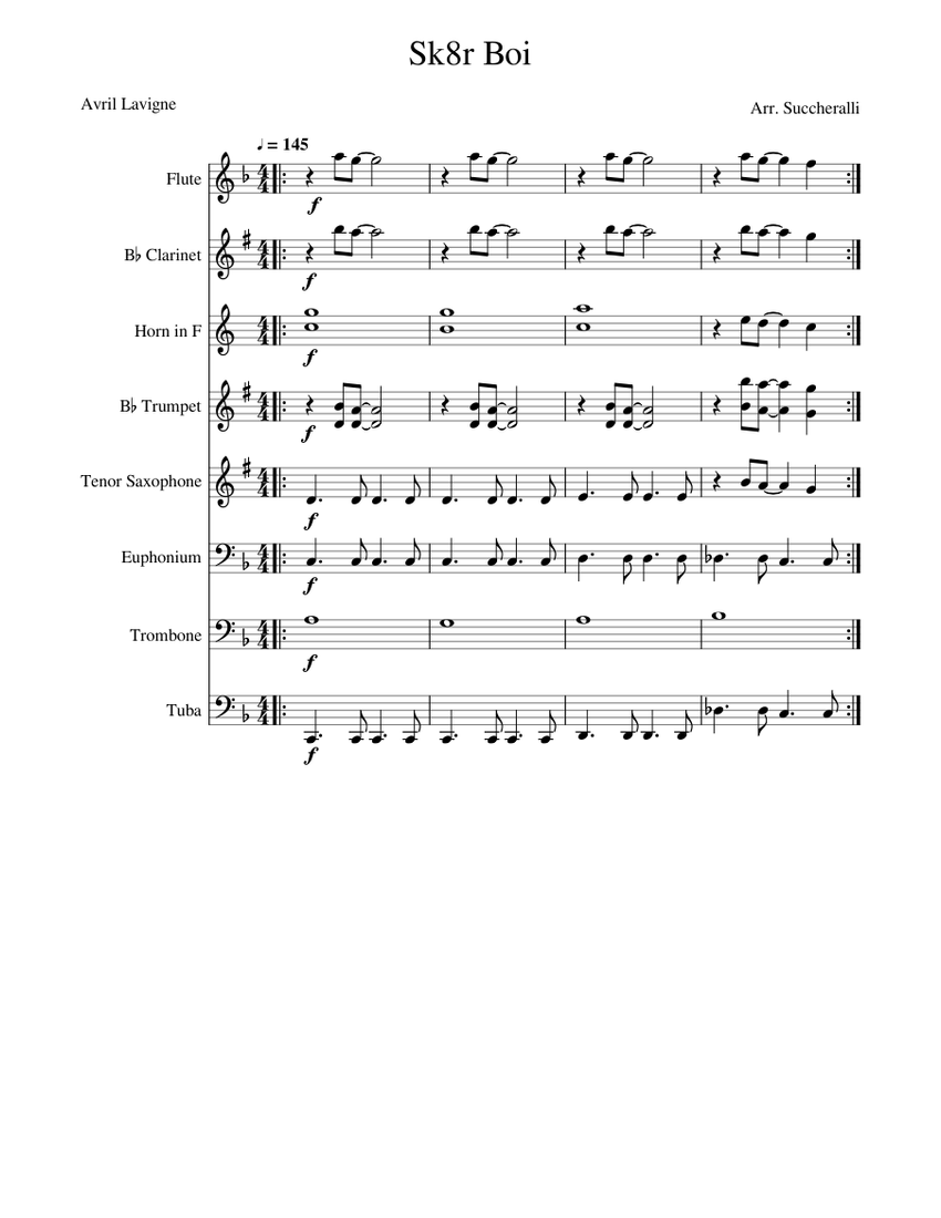 Sk8r Boi Sheet Music For Flute Clarinet French Horn Trumpet