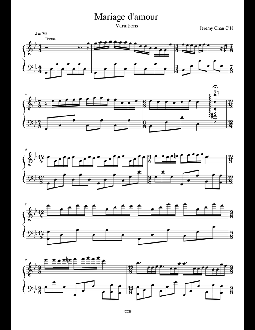 Mariage d'amour (variations) sheet music for Piano download free in PDF