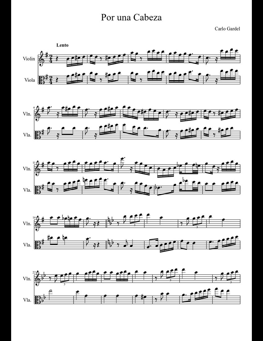 Tango: Por una Cabeza (violin & viola) sheet music download free in PDF ...