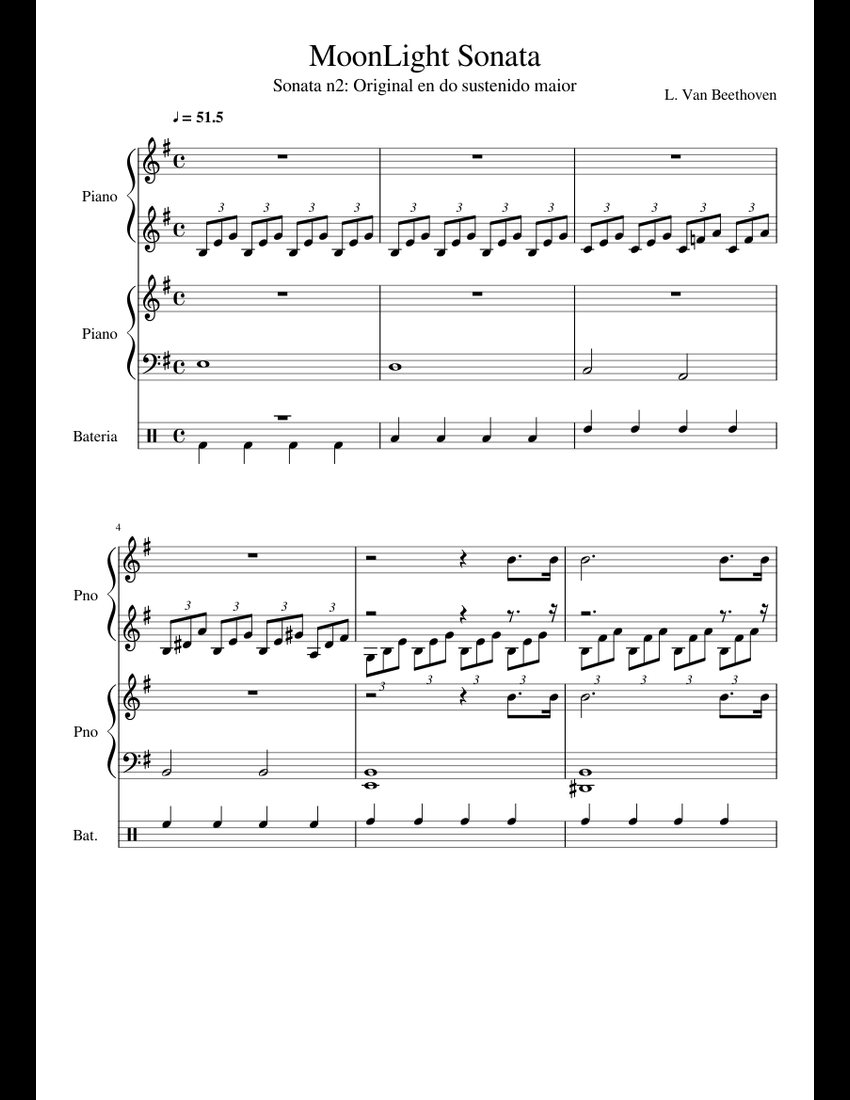 MoonLight Sonata Beethoven sheet music for Piano, Percussion download free in PDF or MIDI