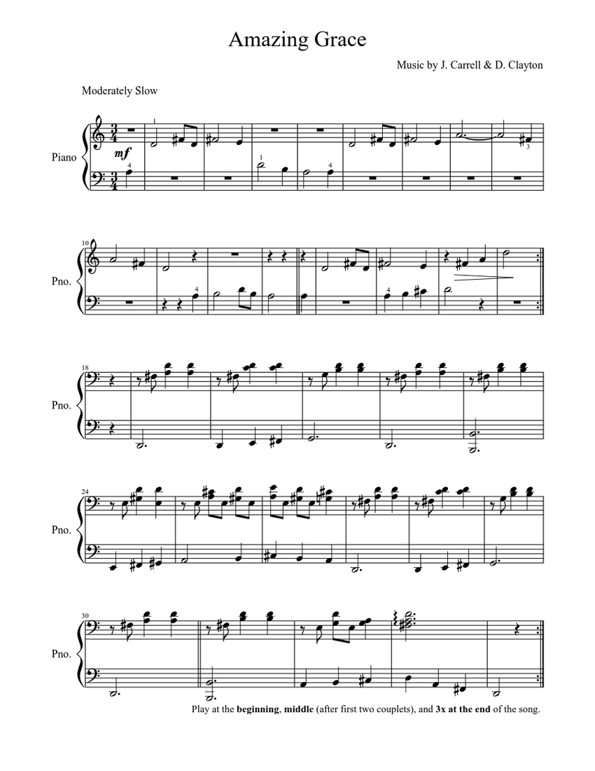 Amazing Grace Sheet music for Piano | Download free in PDF or MIDI