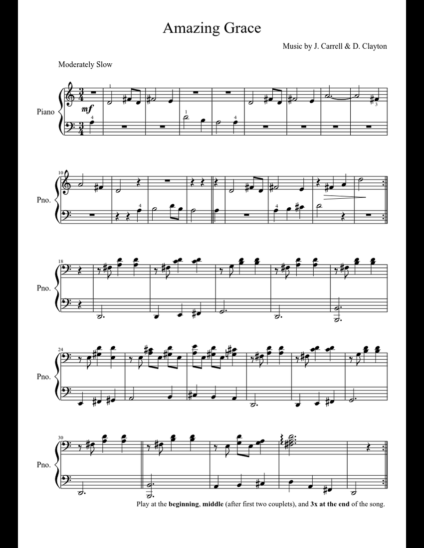 Amazing Grace sheet music for Piano download free in PDF or MIDI
