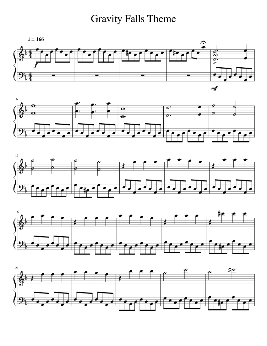 Gravity Falls Theme sheet music for Piano download free in PDF or MIDI