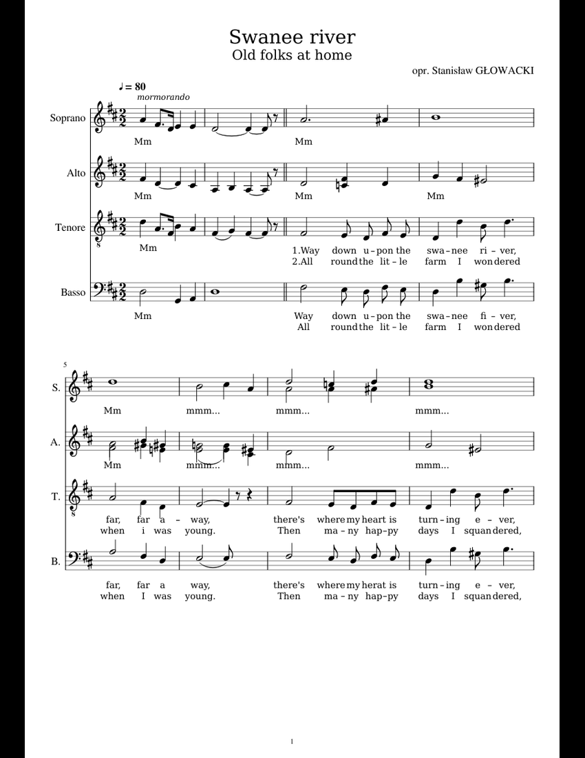 Swanee river sheet music for Piano download free in PDF or MIDI