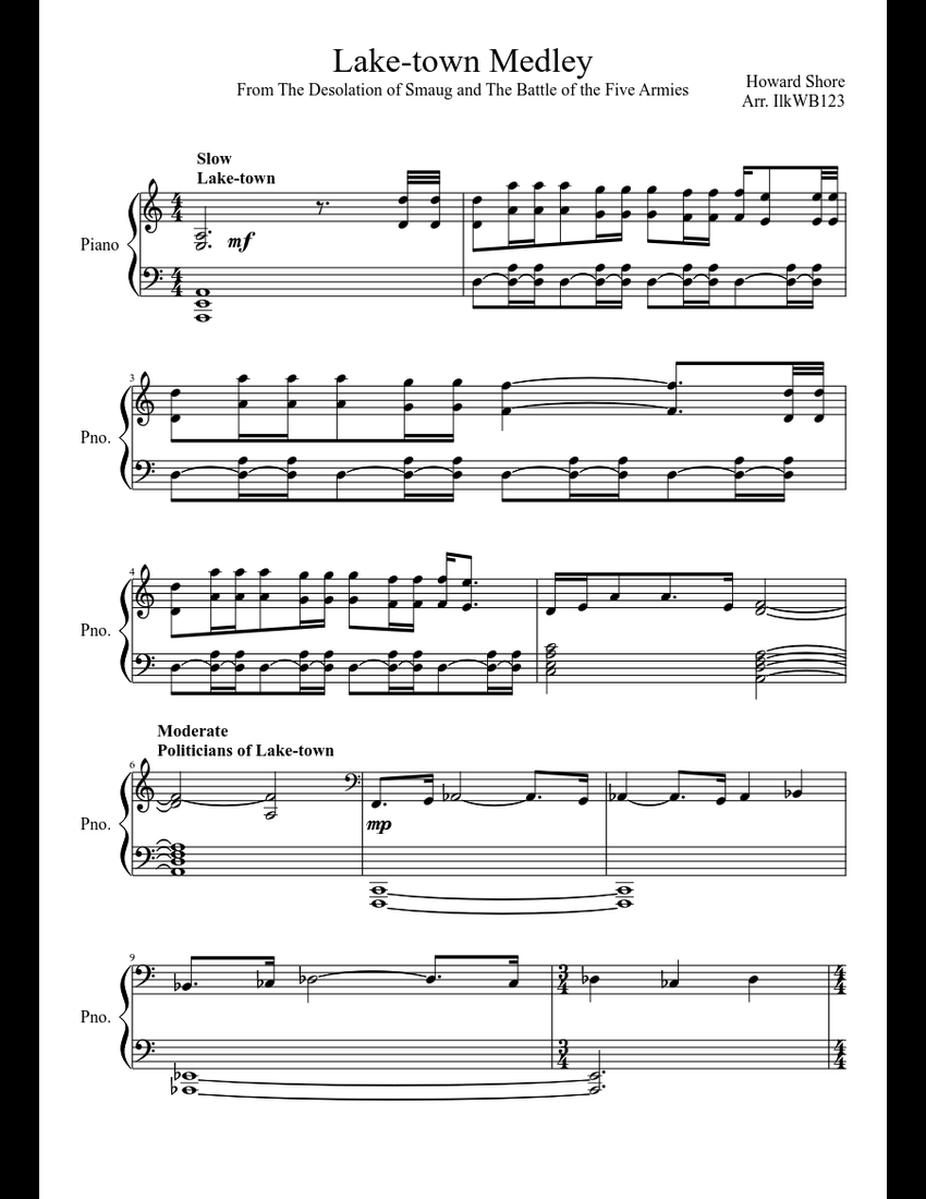 Lake-town Medley sheet music for Piano download free in PDF or MIDI