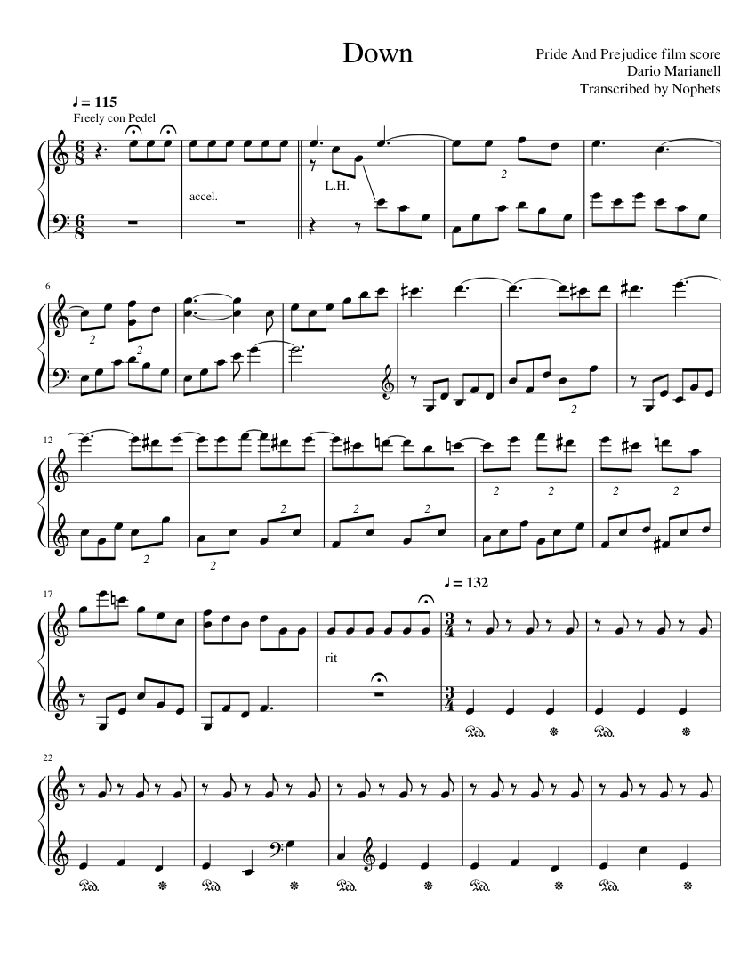 Pride and Prejudice-Down sheet music for Piano download free in PDF or MIDI