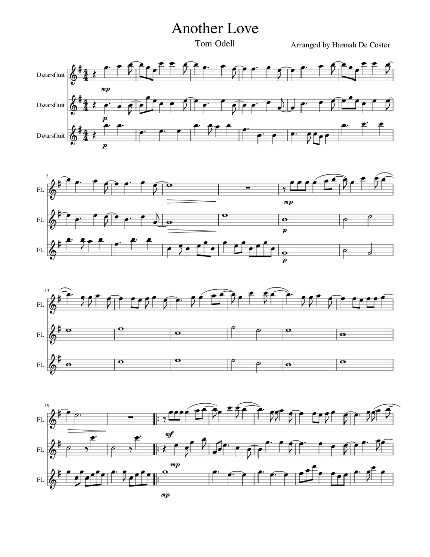 Tom Odell|Another Love Sheet music for Flute (Mixed Trio) | Musescore.com