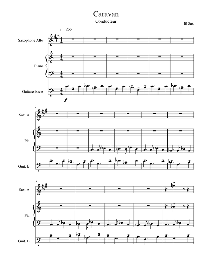 Caravan intro Sheet music for Piano, Saxophone (Alto), Bass (Mixed Trio