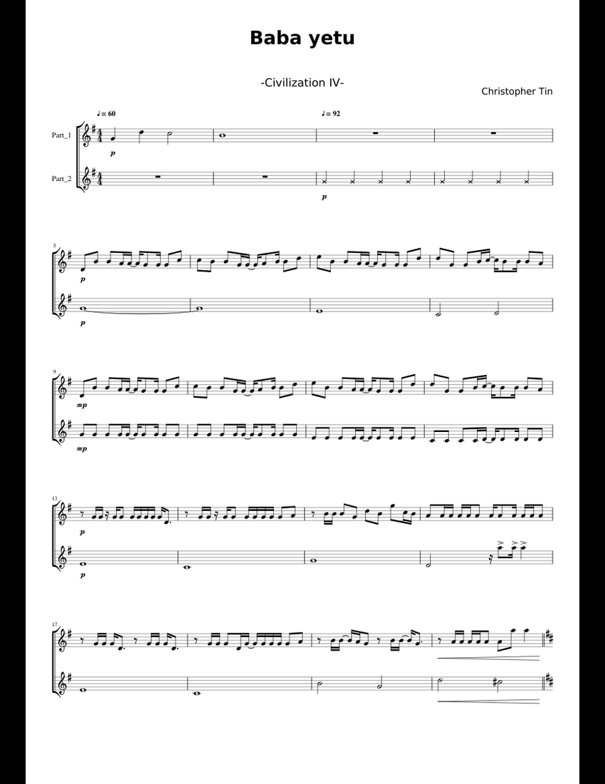 Baba yetu sheet music for Recorder download free in PDF or MIDI