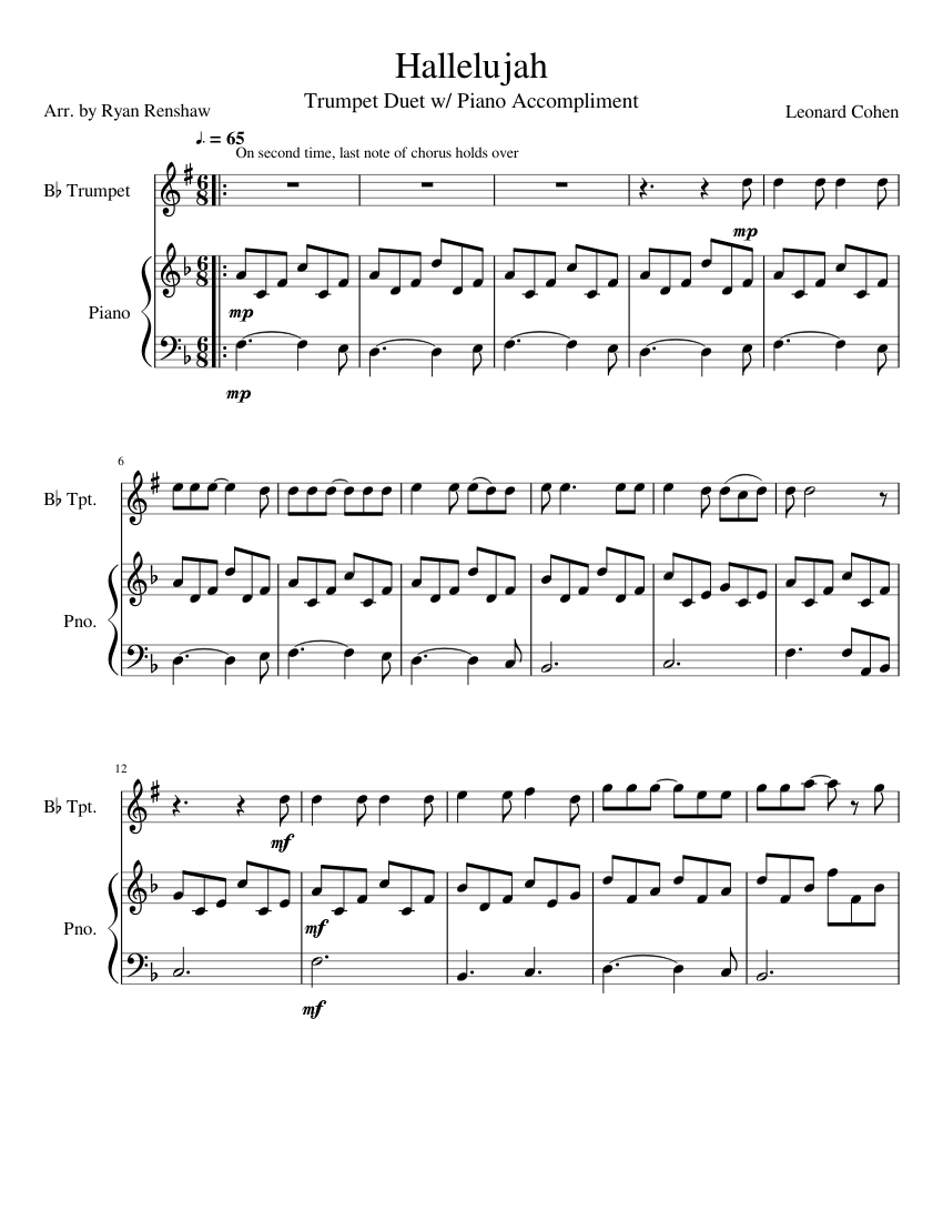 Hallelujah Sheet music for Piano, Trumpet | Download free in PDF or
