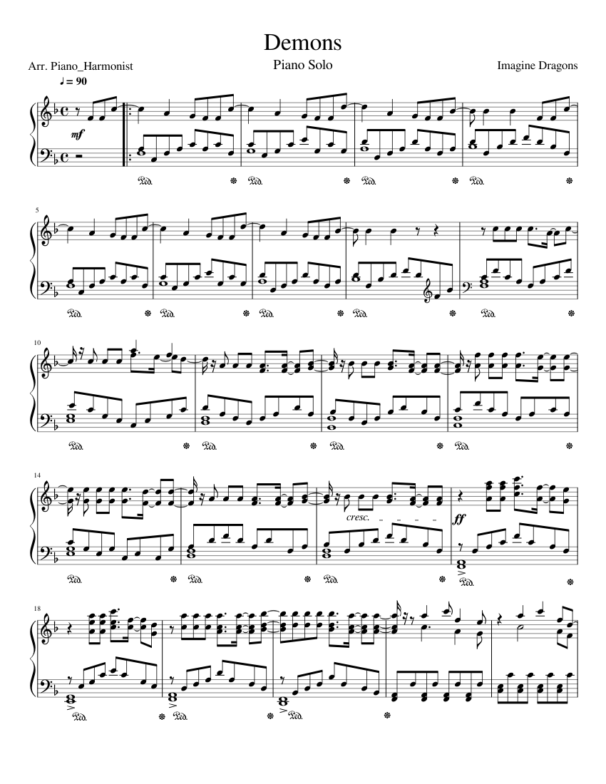 Demons-Imagine Dragons-Piano Solo(F major) Sheet music for Piano