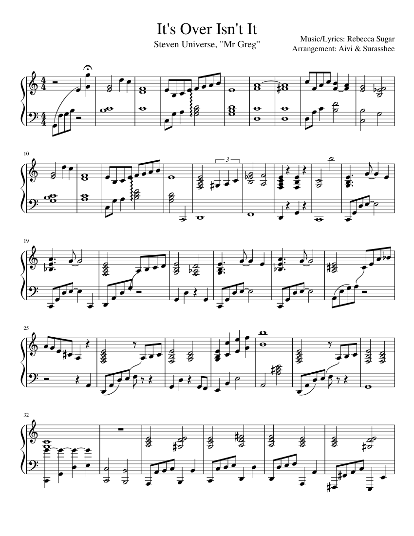 It's Over Isn't It sheet music for Piano download free in PDF or MIDI