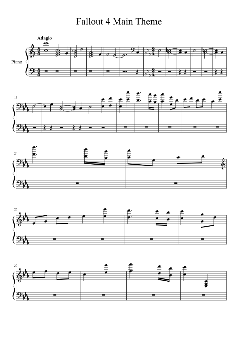 Fallout 4 Main Theme(Right Hand) sheet music for Piano download free in ...