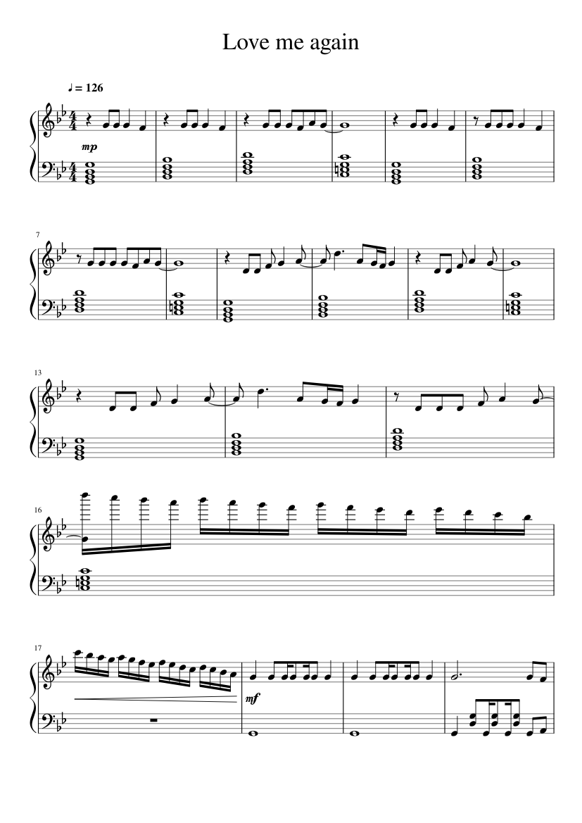 Love Me Again Sheet Music For Piano | Download Free In PDF Or MIDI.