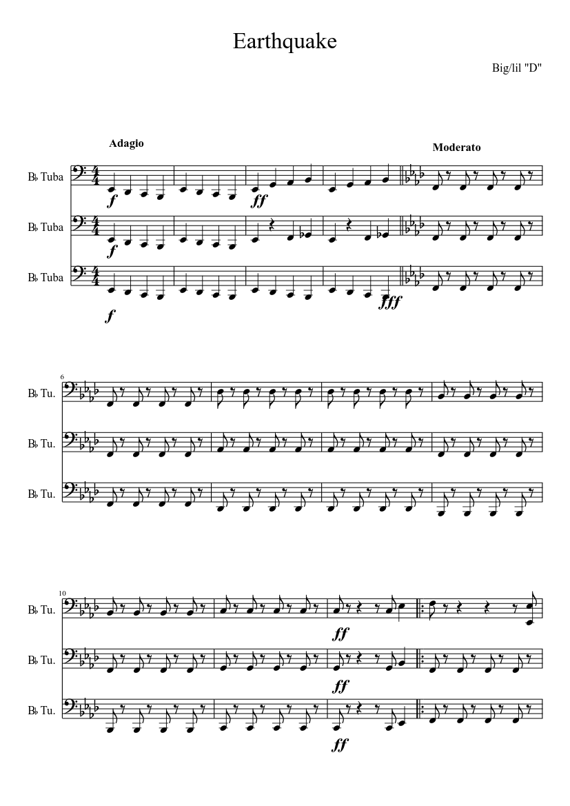 Earthquake (Tuba Fanfare) sheet music download free in PDF or MIDI