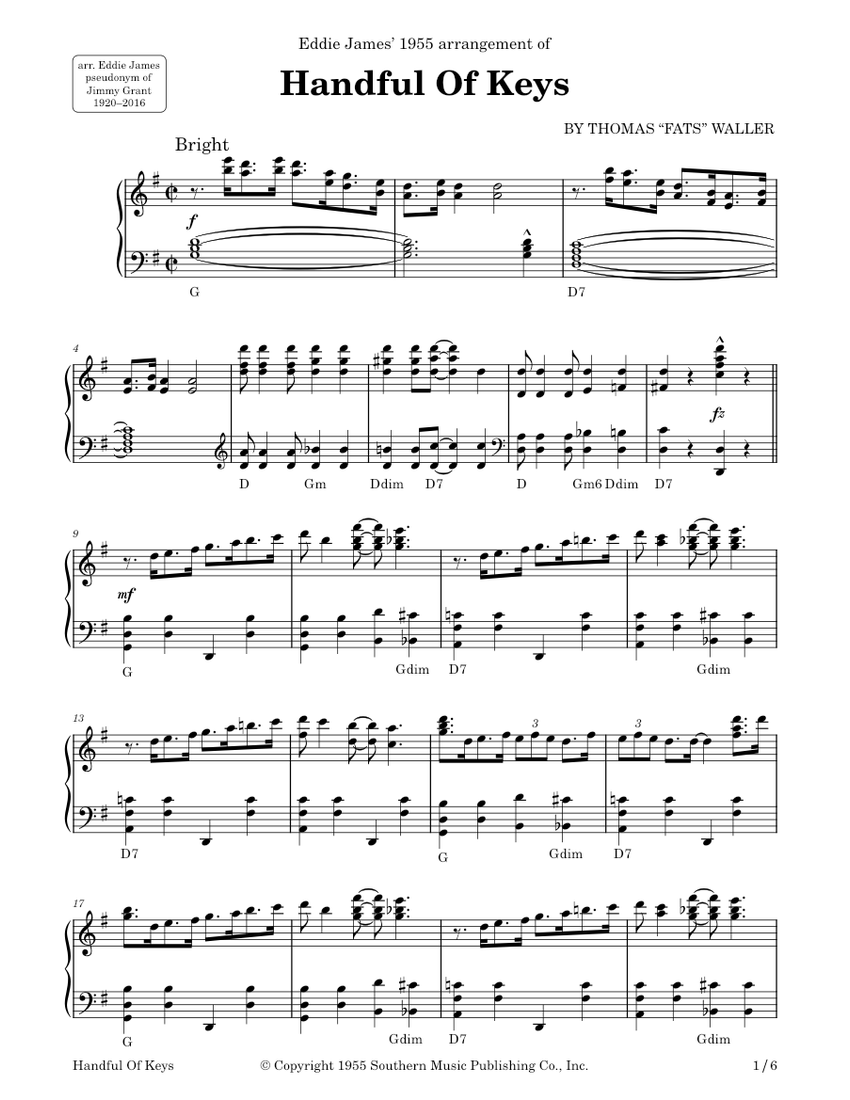 Handful of Keys - Fats Waller - 1933 sheet music for Piano download ...