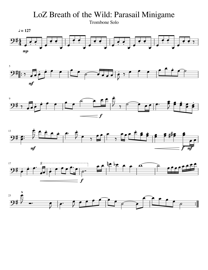 Legend of Zelda BotW: Parasail Minigame - Trombone Solo sheet music for