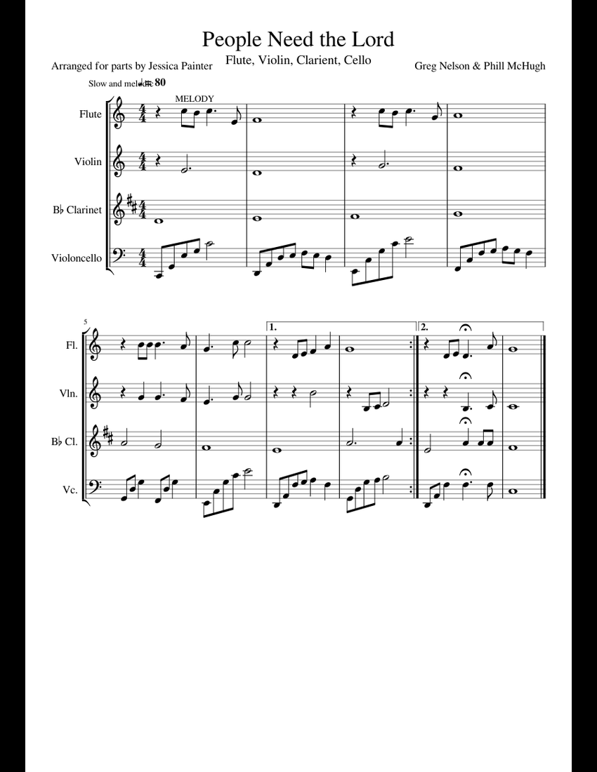 People Need the Lord sheet music for Flute, Violin, Clarinet, Cello ...