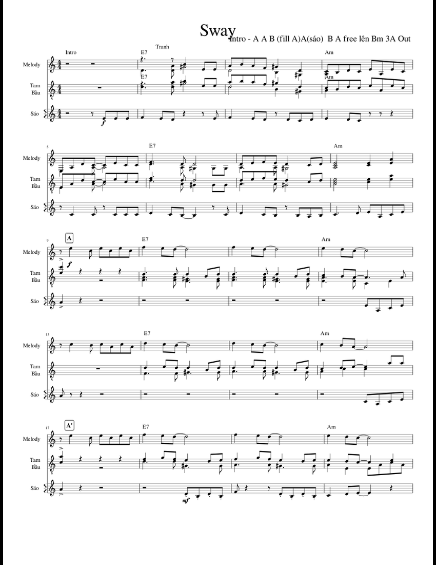 Sway new sheet music for Piano, Guitar download free in PDF or MIDI